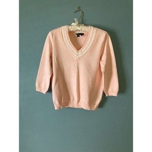 Lauren Ralph Lauren pink/white v neck sweater size medium